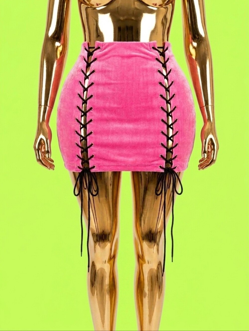 Dolls Kill Caked Up Pink Velour Lace Up Mini Skirt